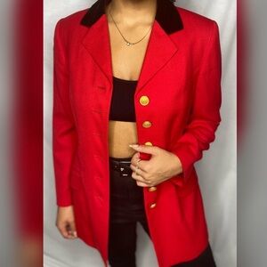 Velvet Red Vintage Blazer - Button Up - Gold Buttons💫